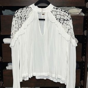 Free People White Crochet Blouse